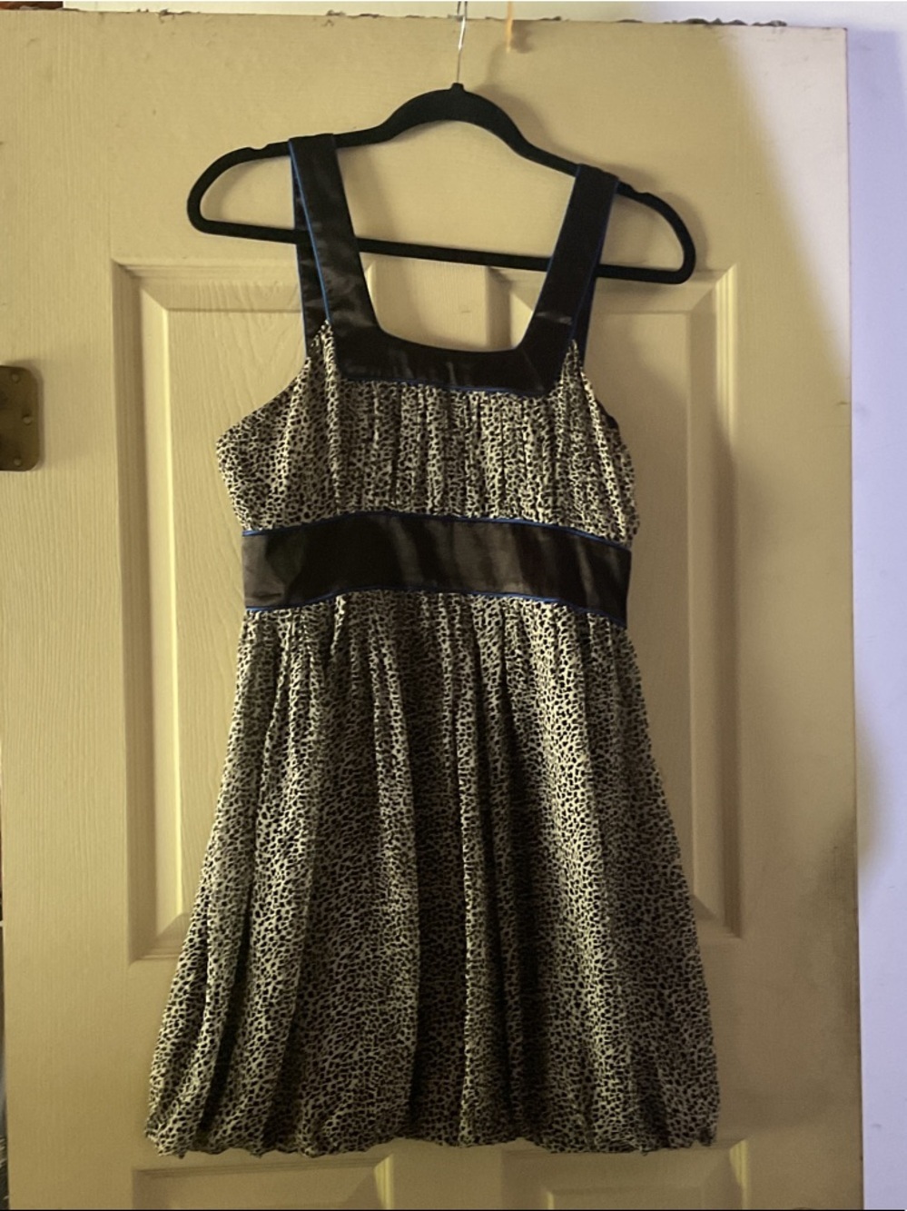 Marciano Black and White Printed Mini Dress with Satin Trim